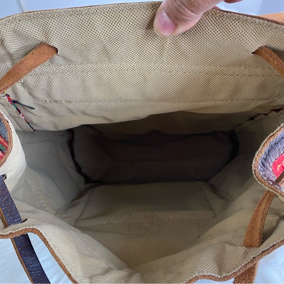 Handmade Moroccan Large Leather Kilim Carpet Unisex Backpack - Picture 4 of 5